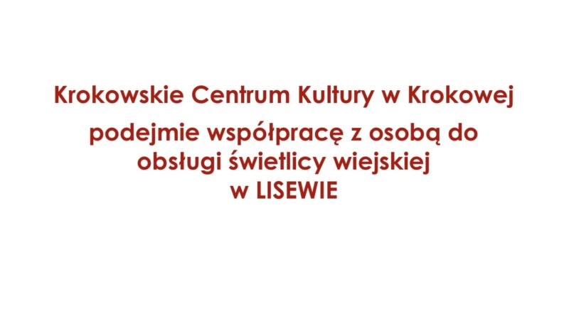 Szukamy osoby chętniej do prowadzenia Świetlicy w Lisewie